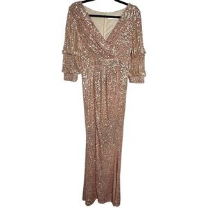 Kalinnu Plus Size Rose Gold Sequin Empire Waist Formal Maxi Dress 2XL NWT